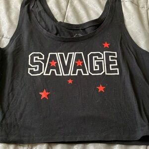 Savage Black Crop Top with Red Stars